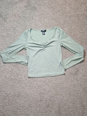 Brandy Melville Mint Green Long Sleeve Ruched Scoop Top